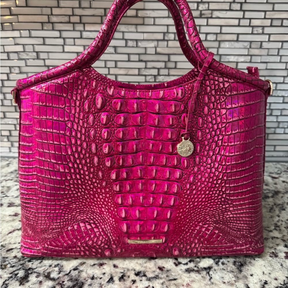 Brahmin Fuchsia Crocodile-Embossed Tote - Picture 2 of 7